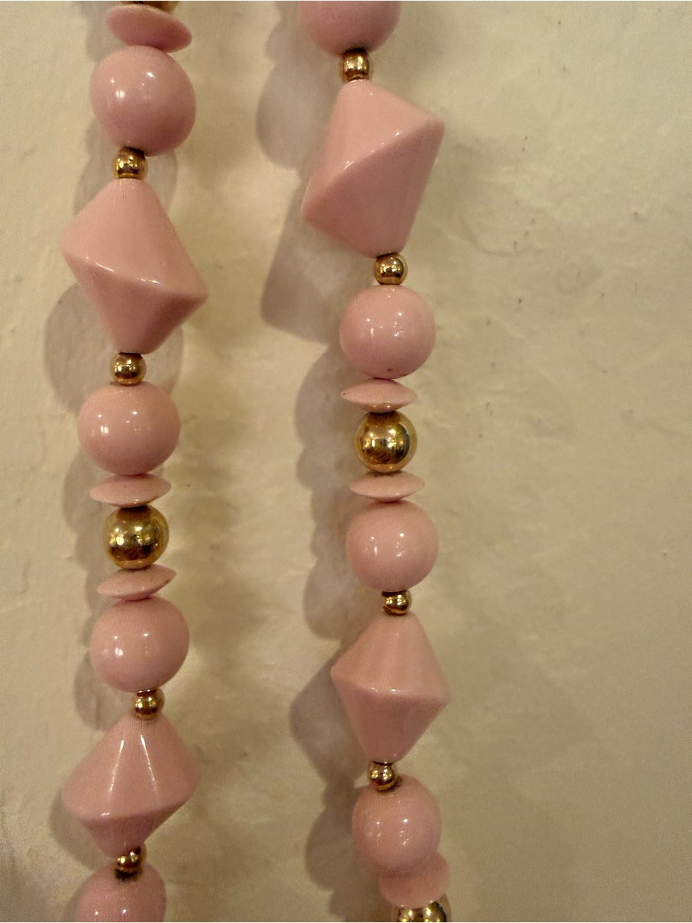 Vintage Pink Lucite Beaded Necklace with Gold Accents - Picture 5 of 8